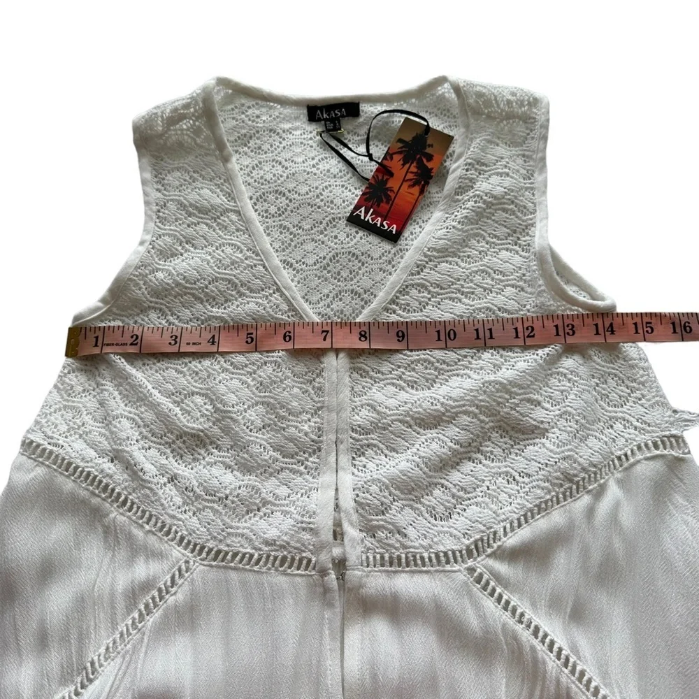 NWT Akasa Sz 6 Women's White Crochet Lace Vneck Hook‎ Eye Front Cover Up Boho